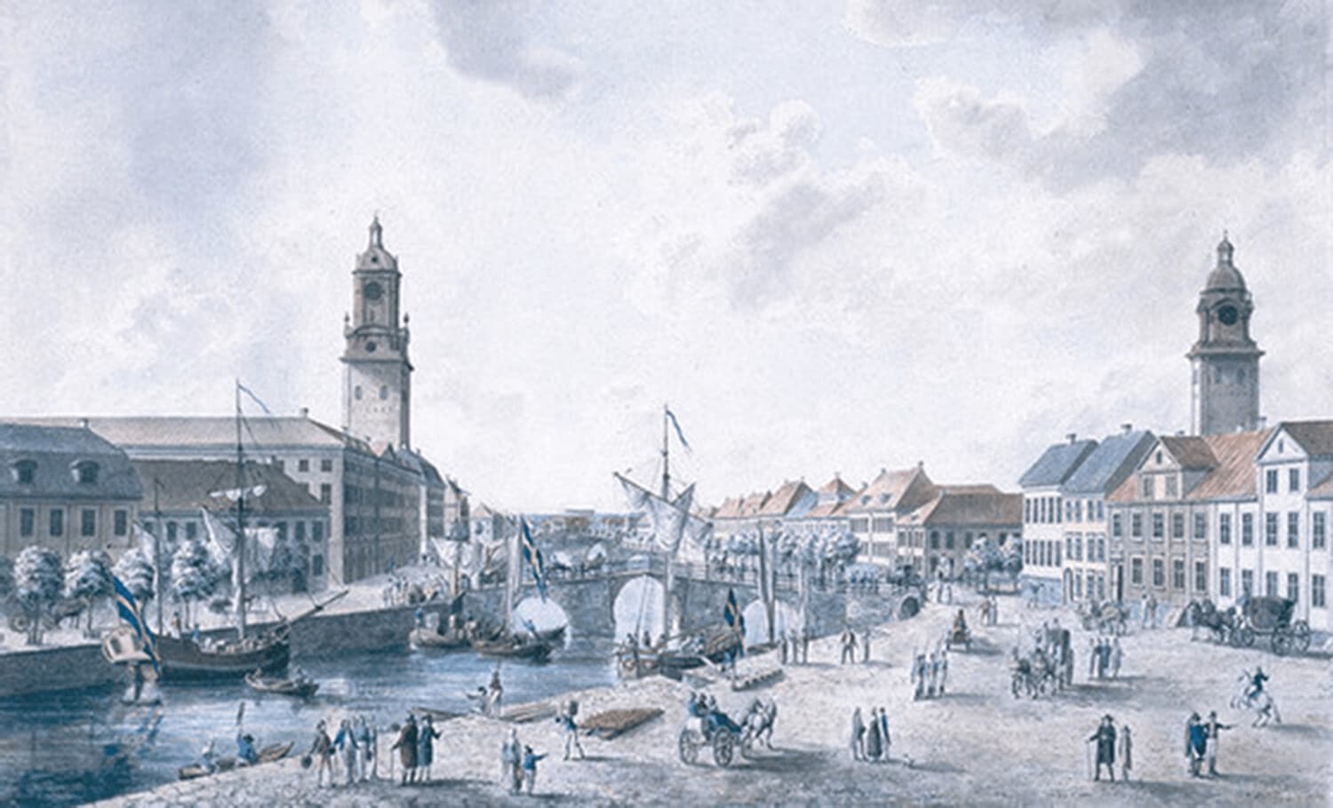 Historisk målning av Göteborg under Ostindiska Companiets tid